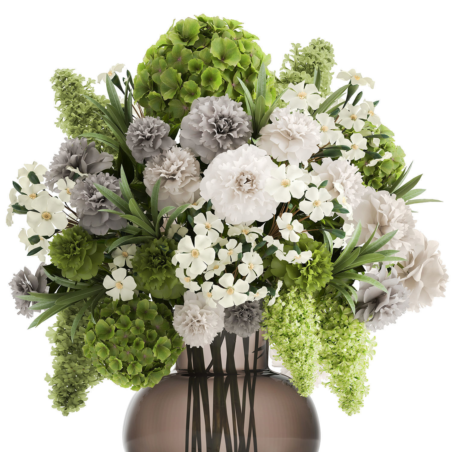 Decorative Bouquet of green flowers in a vase for decor 151 3D model_3