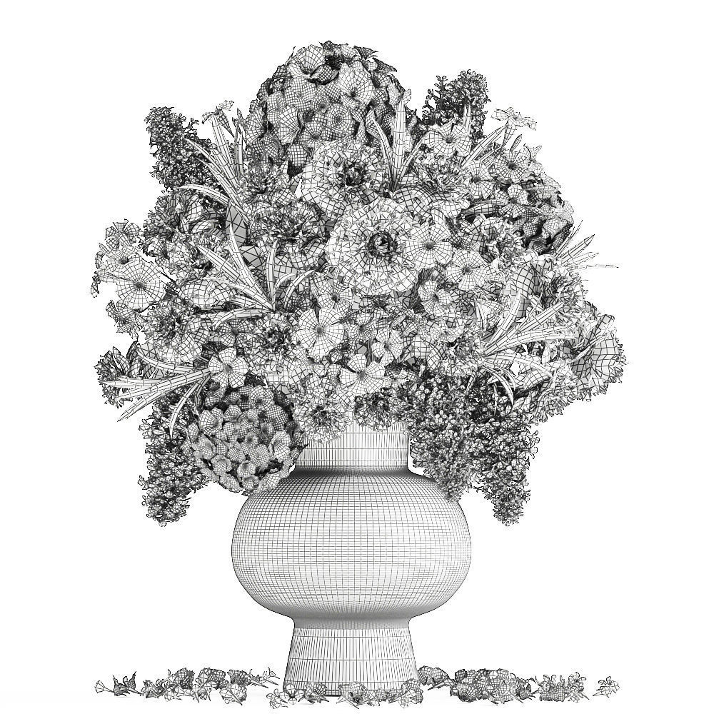 Decorative Bouquet of green flowers in a vase for decor 151 3D model_7