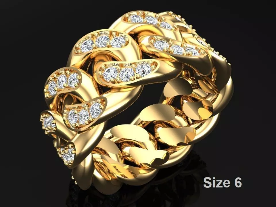 Chain ring - Miami Cuban ring - Link ring - Size 06 3D print model_0
