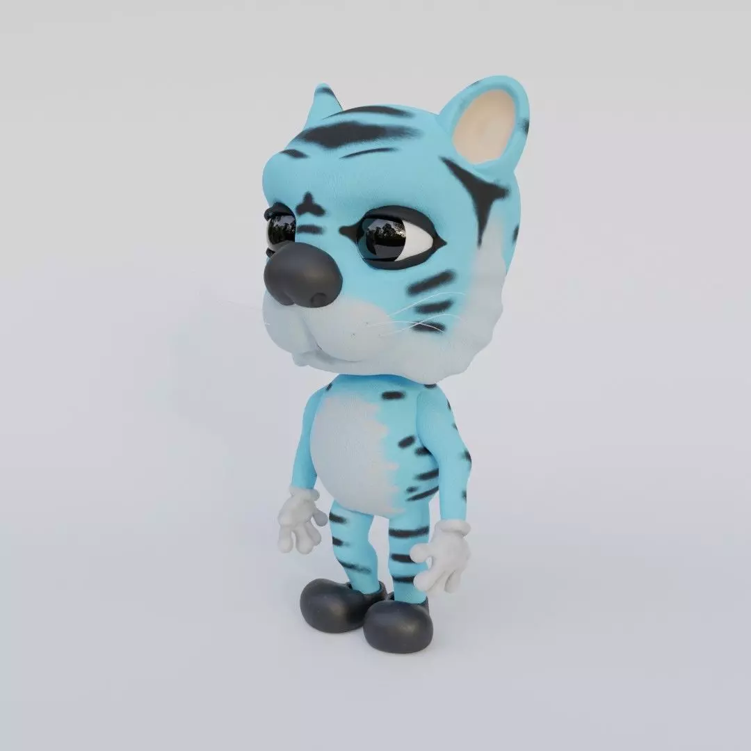 Cute cartoon rigged blue tigre Free 3D model