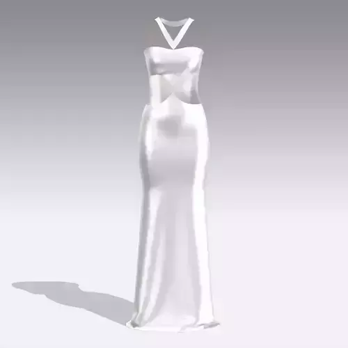 Dress satin white dekolette woman v neck long dress