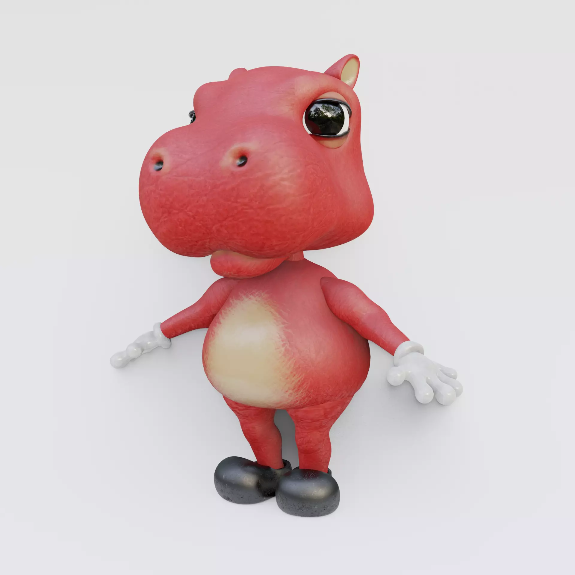 Cute cartoon rigged red hippo Free 3D model