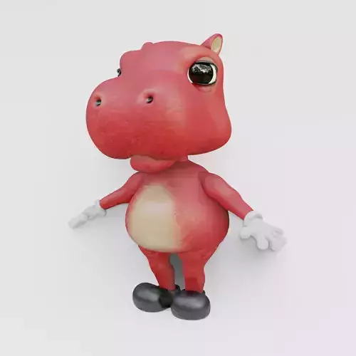 Cute cartoon rigged red hippo Free 3D model