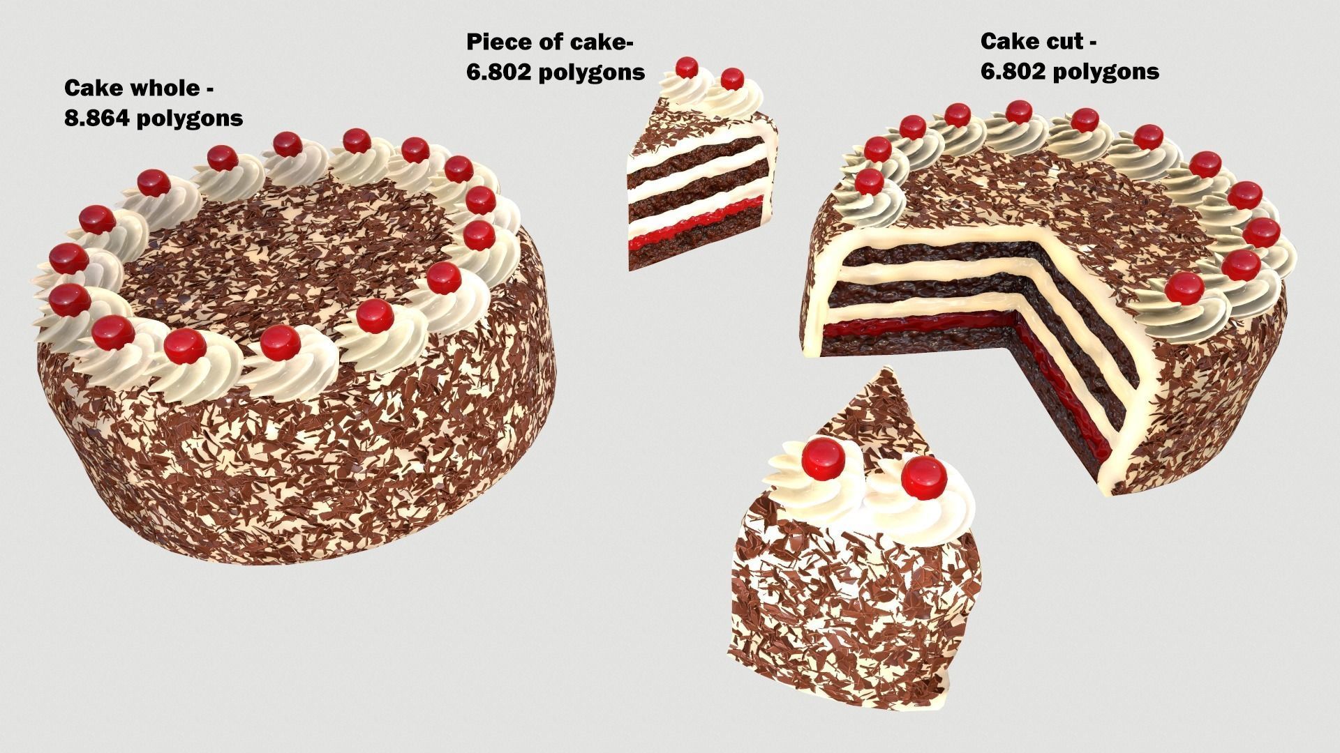 Cake Schwarzwalder Low poly 3D model Low-poly 3D model_3