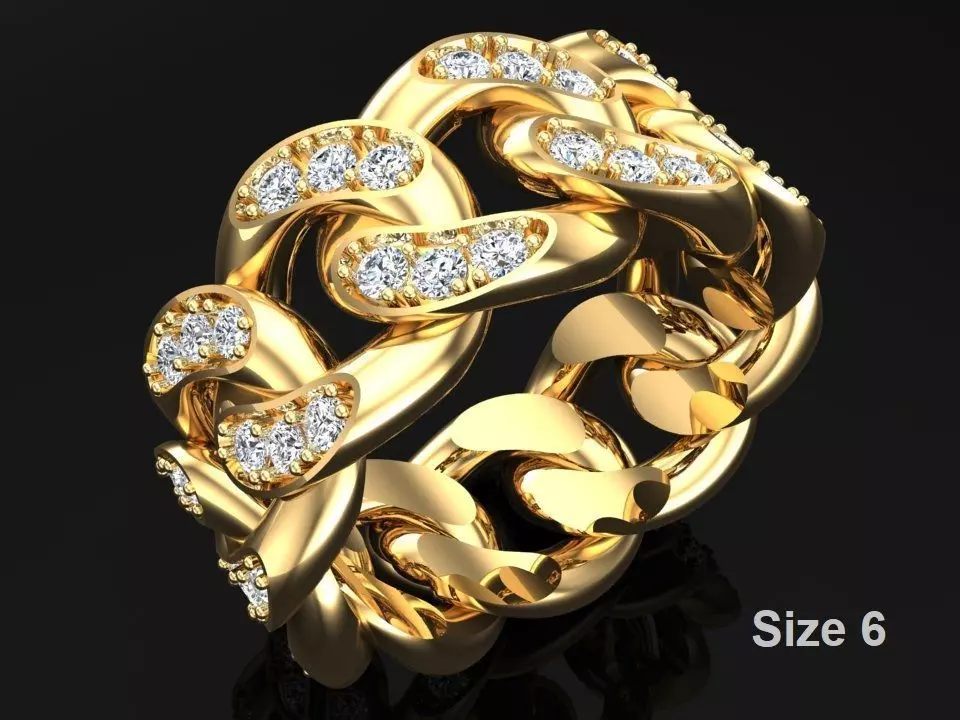 Chain ring - Miami Cuban ring - Link ring - Size 06 3D print model_0