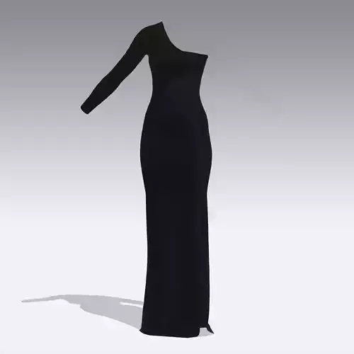 dress long black dekolette one shoulder transparent