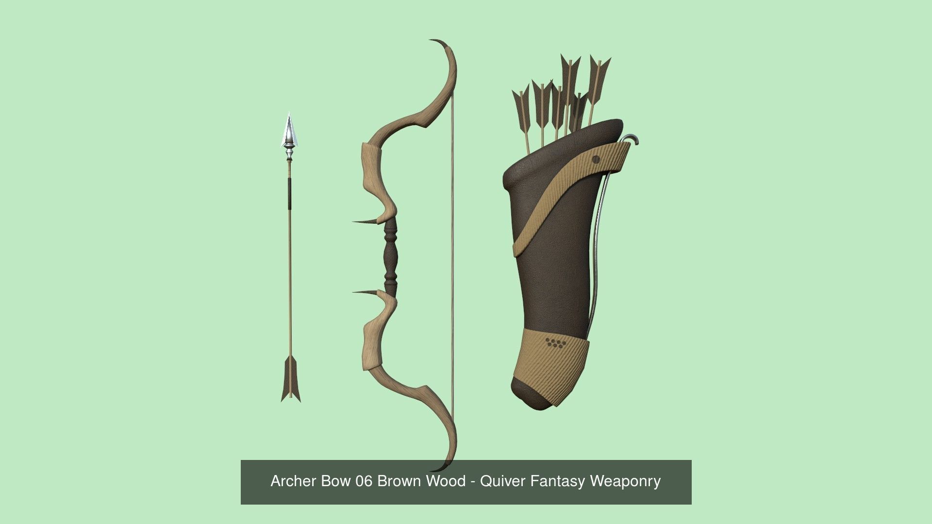 08 Archer Bow Set - Quiver Fantasy Weaponry 3D Model Collection_6