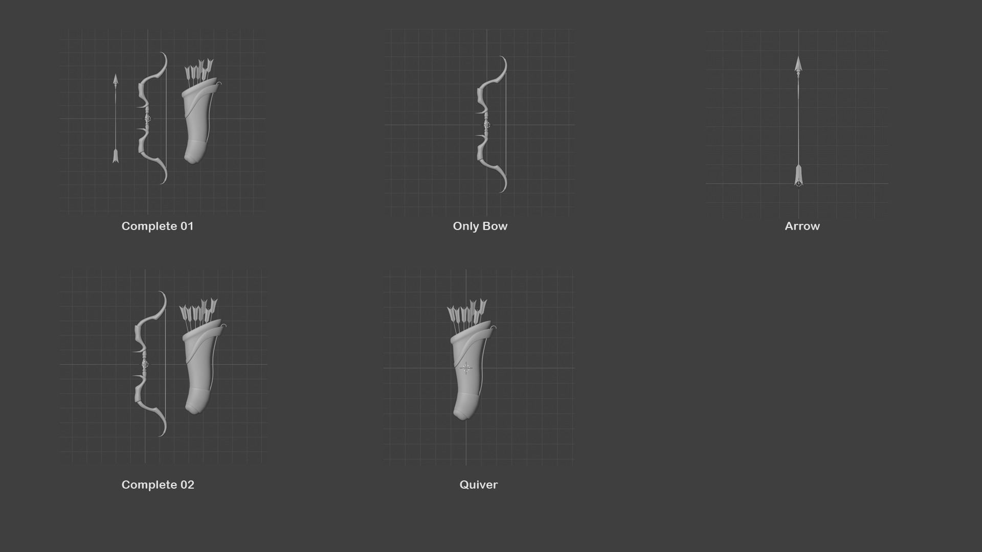 08 Archer Bow Set - Quiver Fantasy Weaponry 3D Model Collection_9