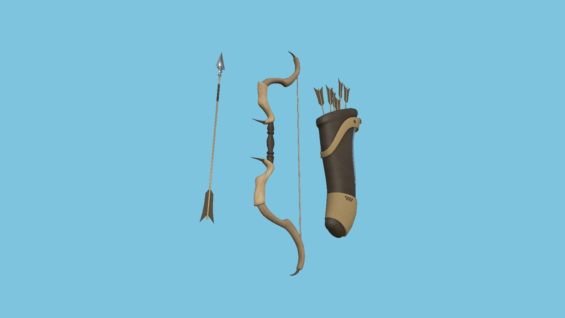 08 Archer Bow Set - Quiver Fantasy Weaponry 3D Model Collection_25