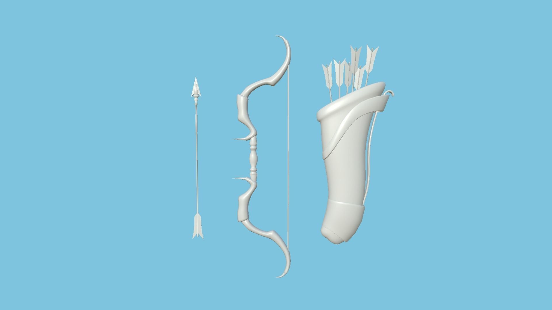 08 Archer Bow Set - Quiver Fantasy Weaponry 3D Model Collection_10
