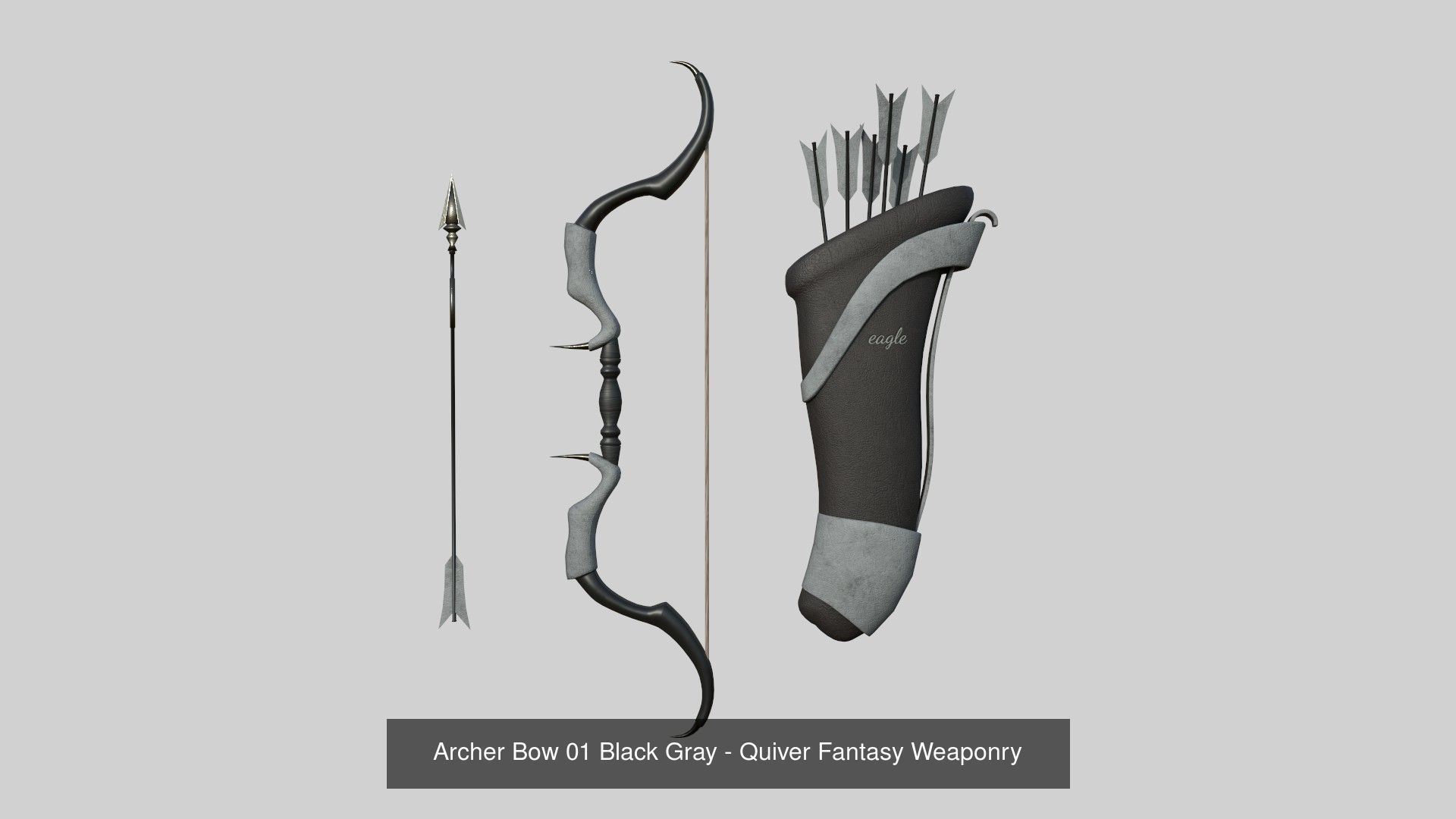 08 Archer Bow Set - Quiver Fantasy Weaponry 3D Model Collection_1