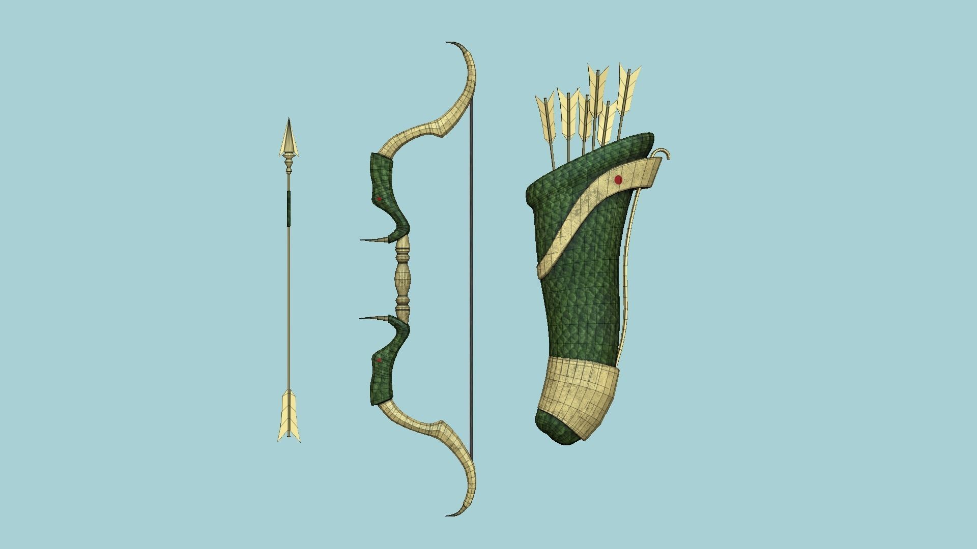 08 Archer Bow Set - Quiver Fantasy Weaponry 3D Model Collection_61