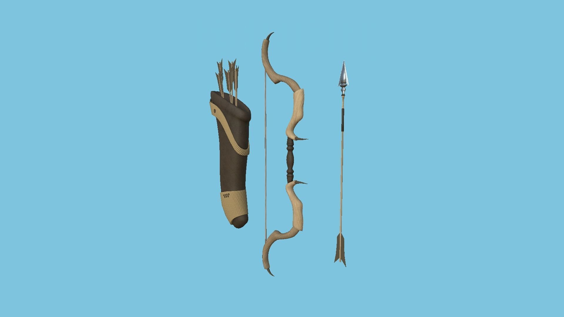 08 Archer Bow Set - Quiver Fantasy Weaponry 3D Model Collection_42