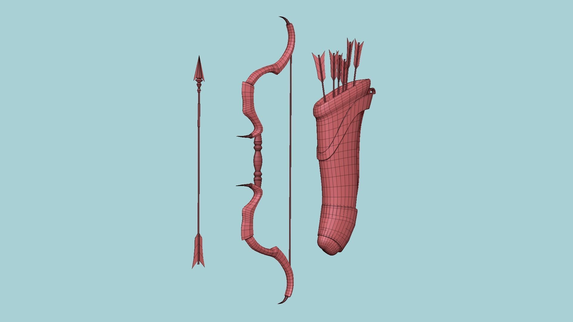 08 Archer Bow Set - Quiver Fantasy Weaponry 3D Model Collection_11