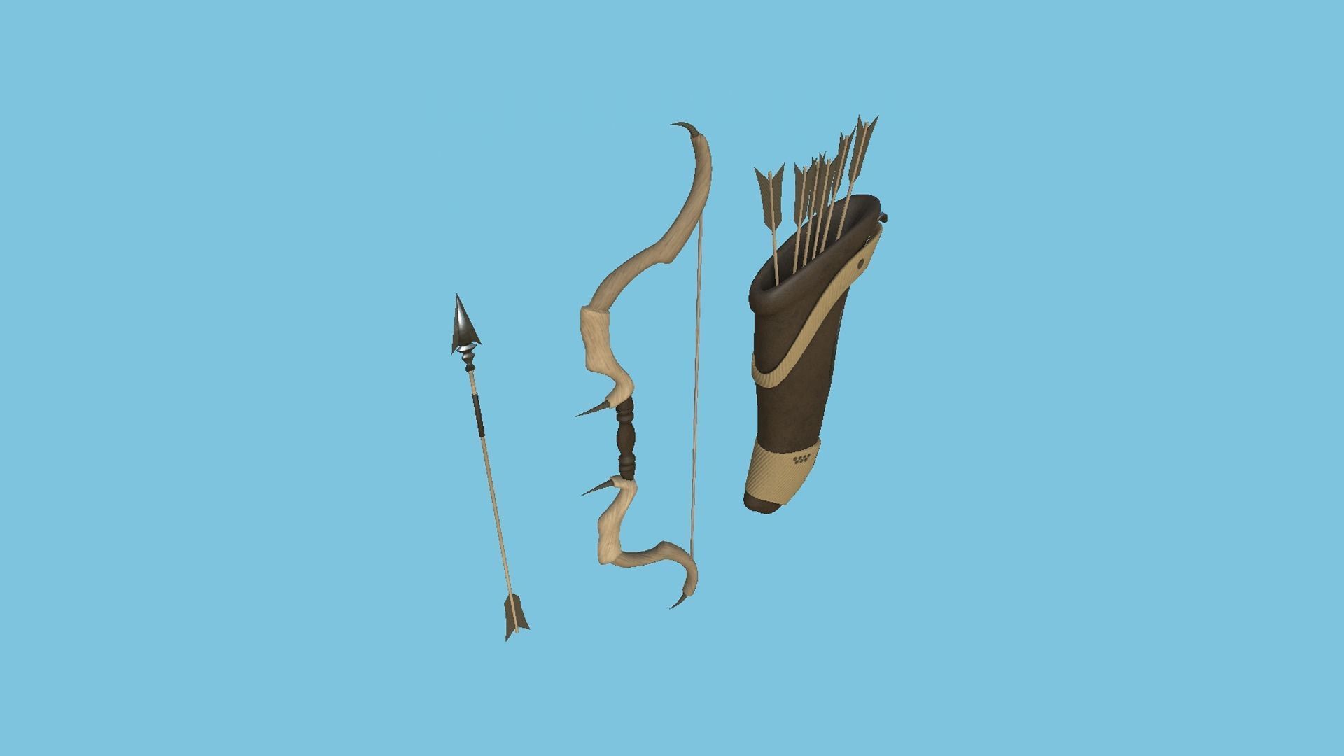 08 Archer Bow Set - Quiver Fantasy Weaponry 3D Model Collection_23