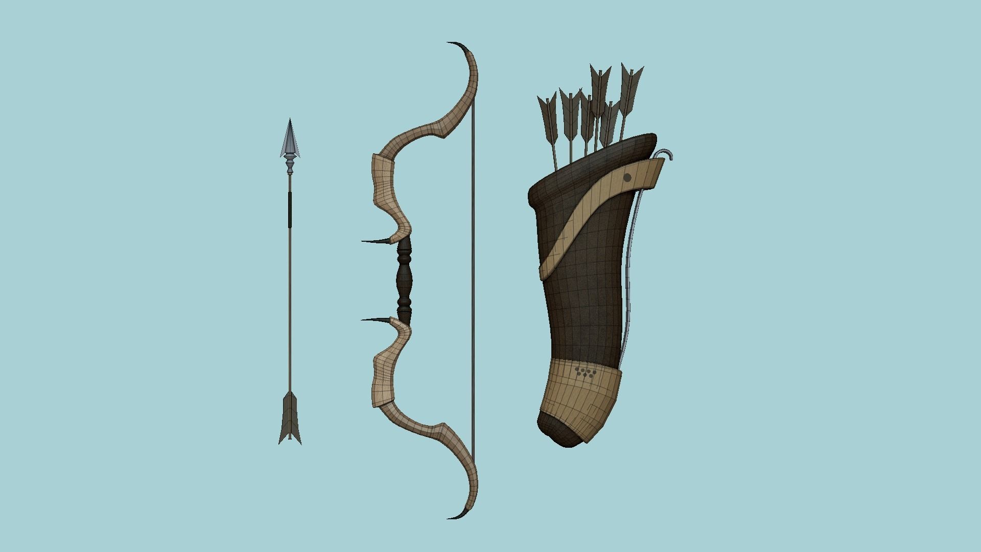 08 Archer Bow Set - Quiver Fantasy Weaponry 3D Model Collection_56