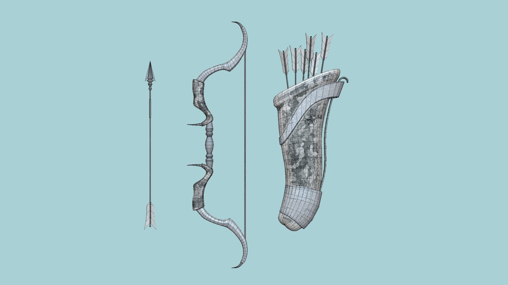 08 Archer Bow Set - Quiver Fantasy Weaponry 3D Model Collection_53