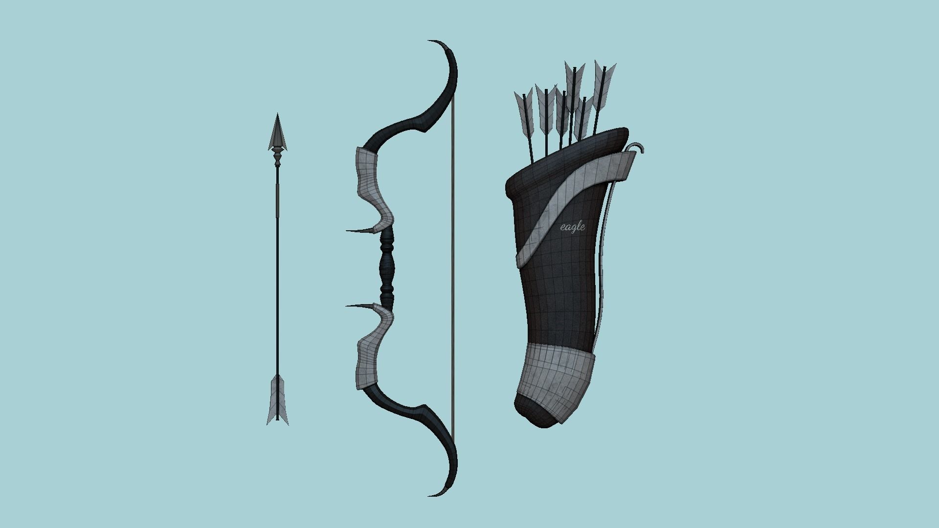 08 Archer Bow Set - Quiver Fantasy Weaponry 3D Model Collection_49