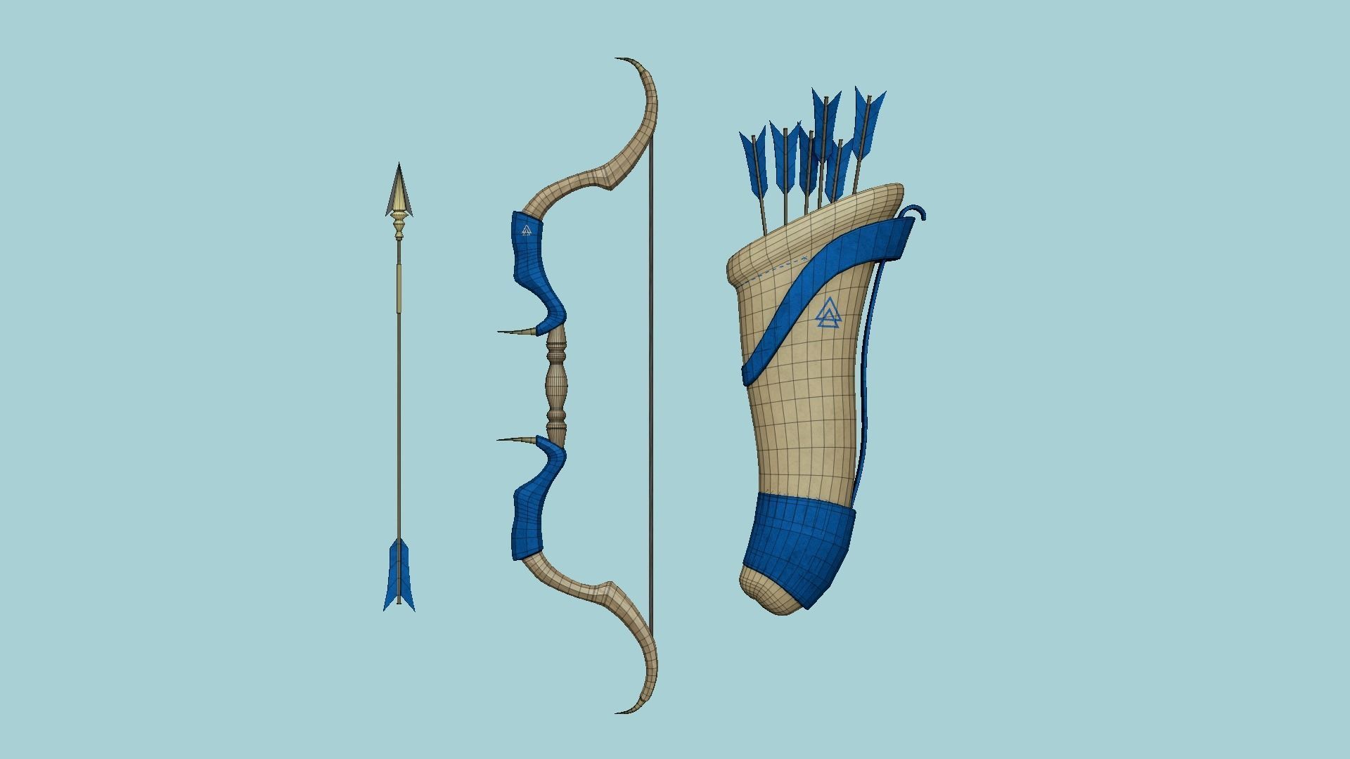 08 Archer Bow Set - Quiver Fantasy Weaponry 3D Model Collection_48