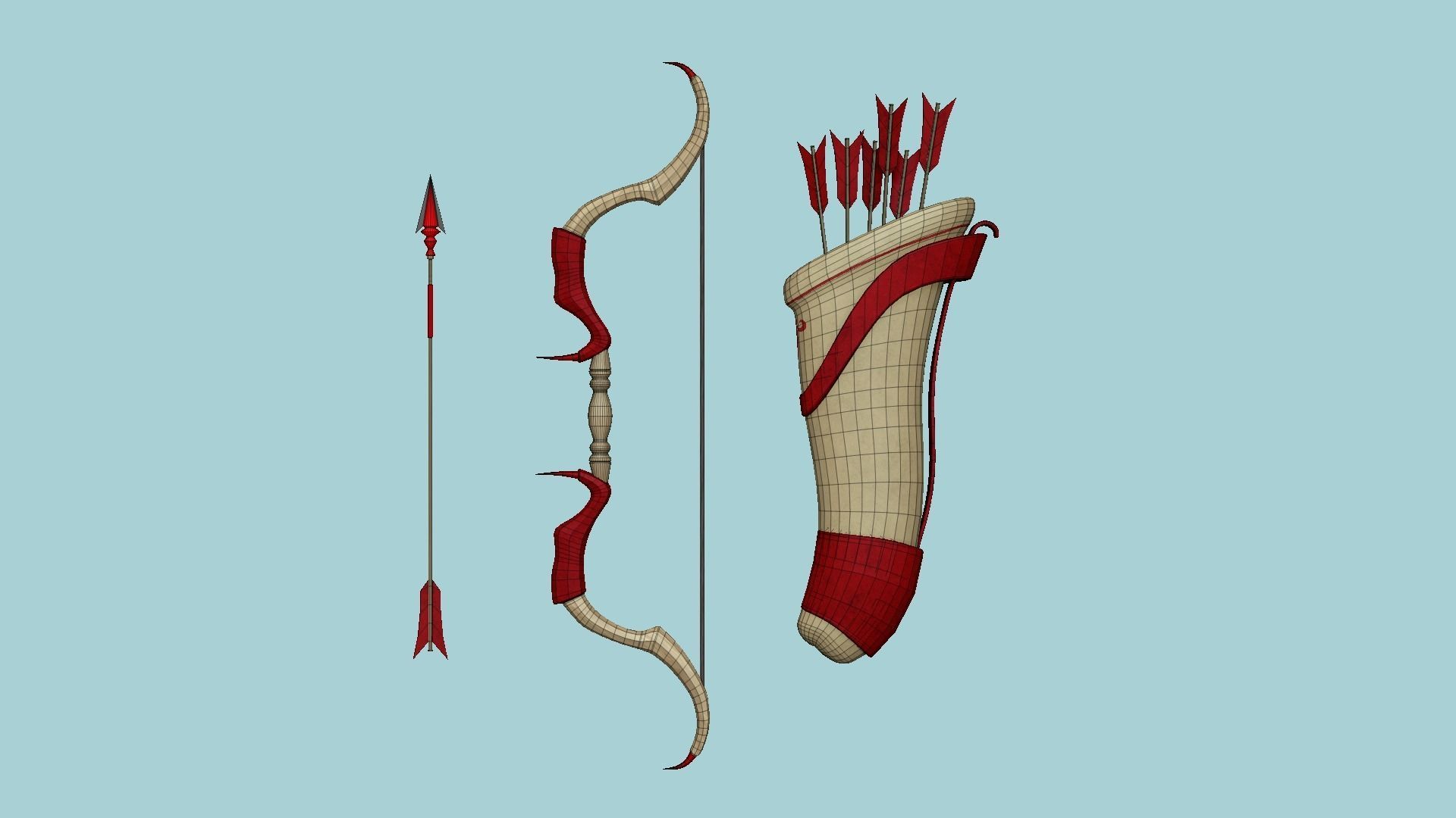 08 Archer Bow Set - Quiver Fantasy Weaponry 3D Model Collection_57