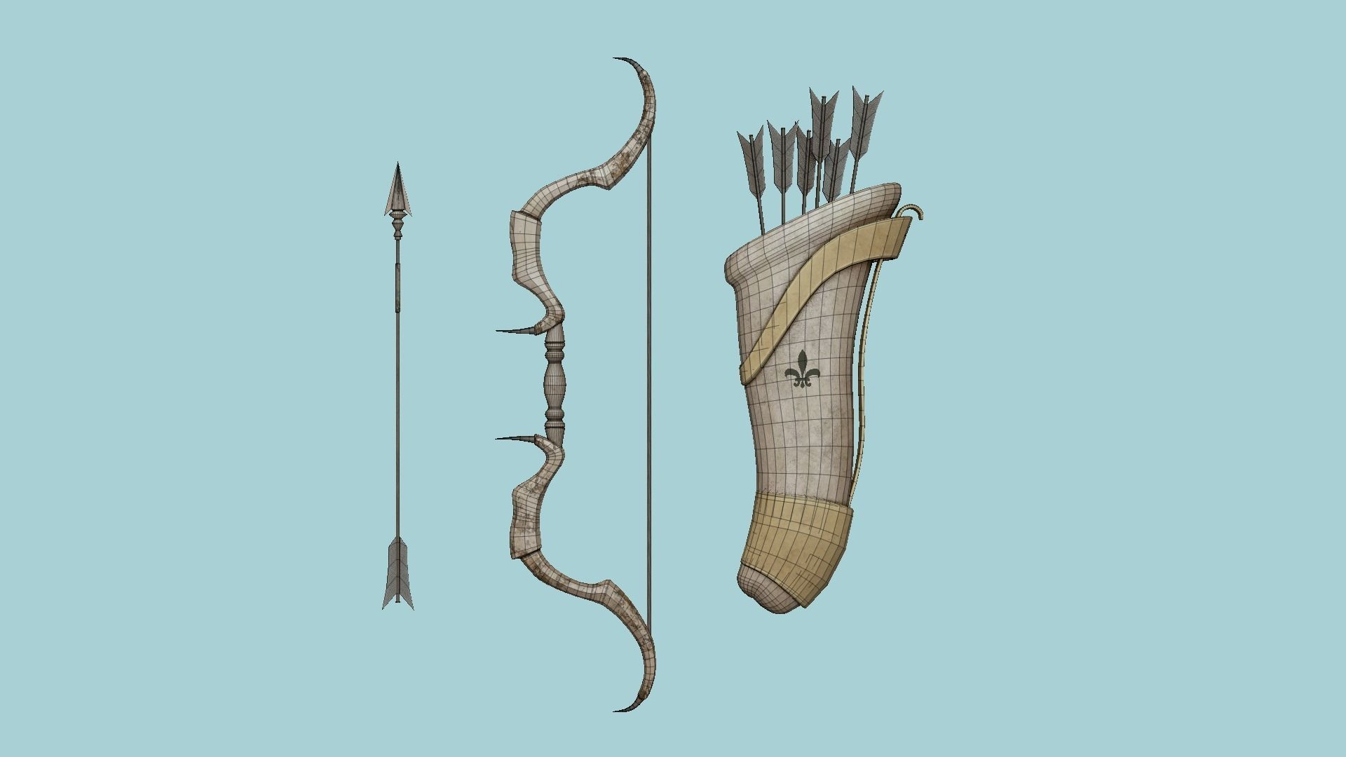 08 Archer Bow Set - Quiver Fantasy Weaponry 3D Model Collection_46