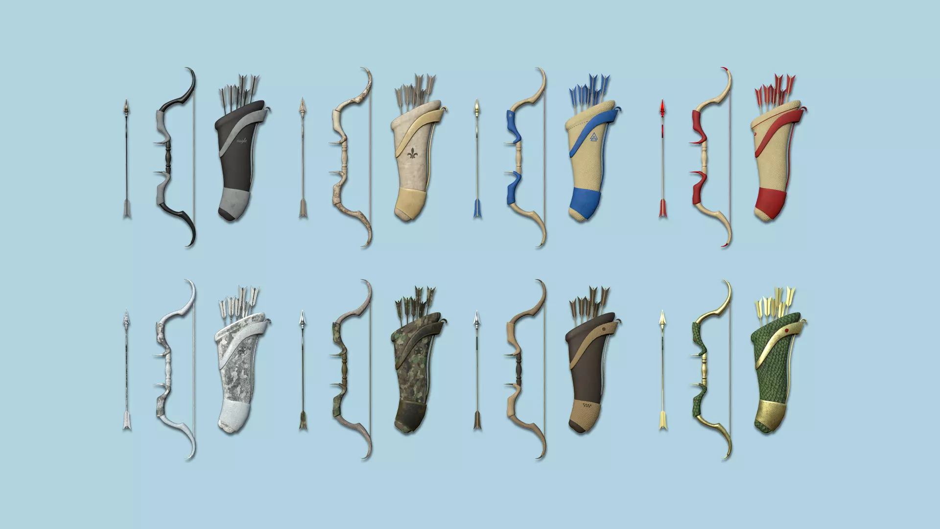 08 Archer Bow Set - Quiver Fantasy Weaponry 3D Model Collection_0