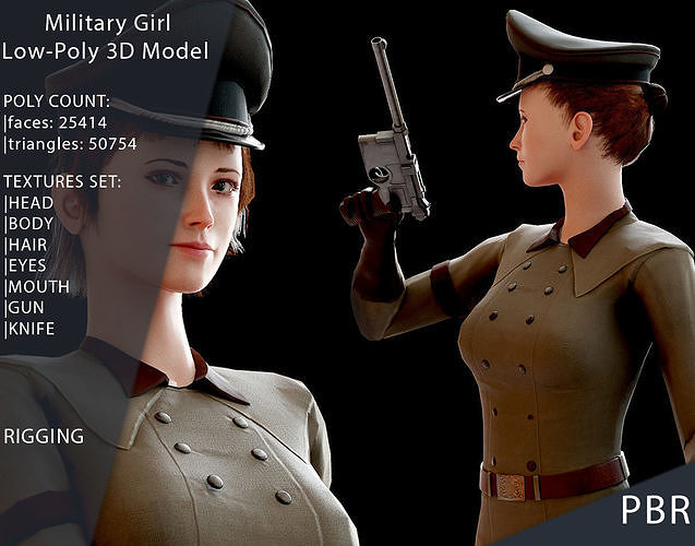 Military Girl Game Ready Character Low-poly 3D model