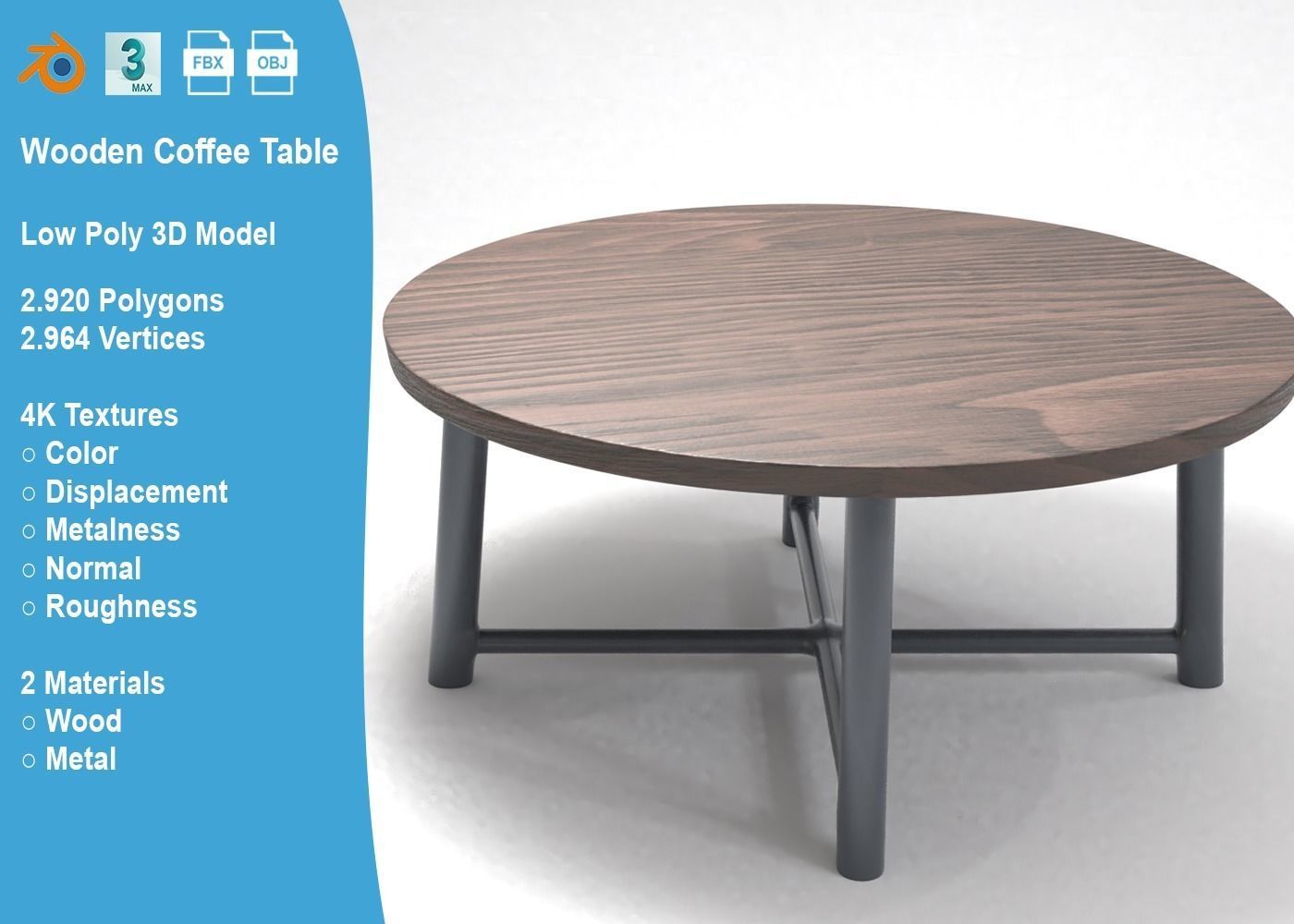 Wooden Coffee Table Low-poly 3D model_1