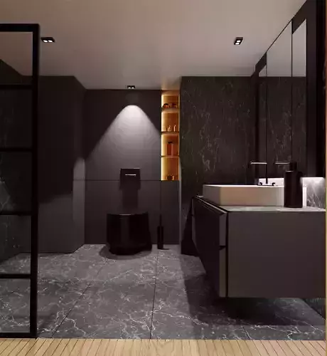 Bathroom modern with walls and marble floors Free 3D model