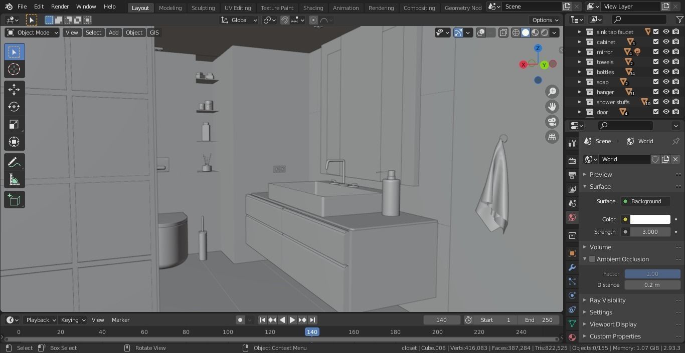 Bathroom modern with walls and marble floors Free 3D model_5