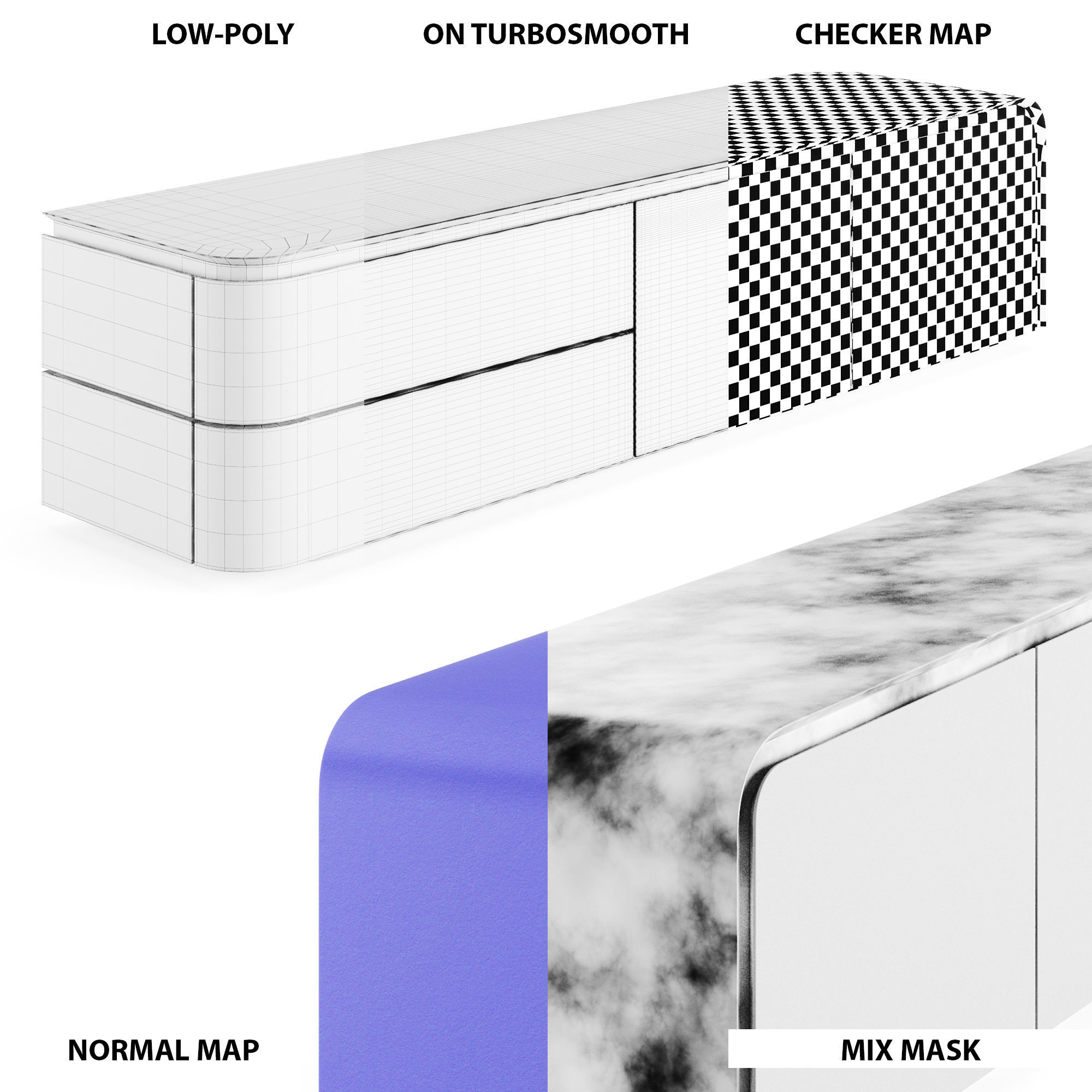 Fendi Edge Low Cabinet Stone Fiddleback Sycamore Low-poly 3D model_8