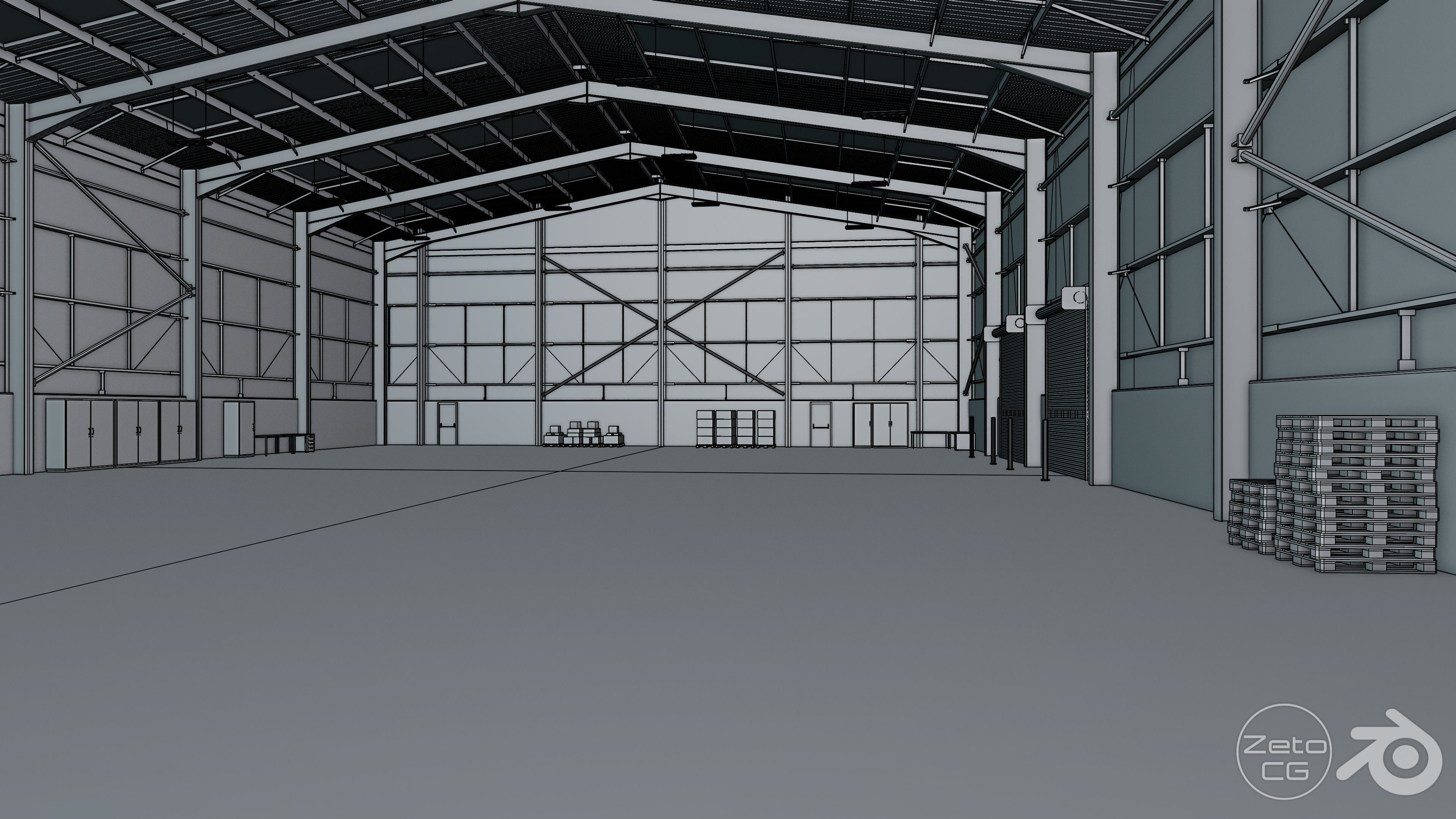 Industrial Warehouse Interior 11b - Textured - UE5 - Blender Low-poly 3D model_22