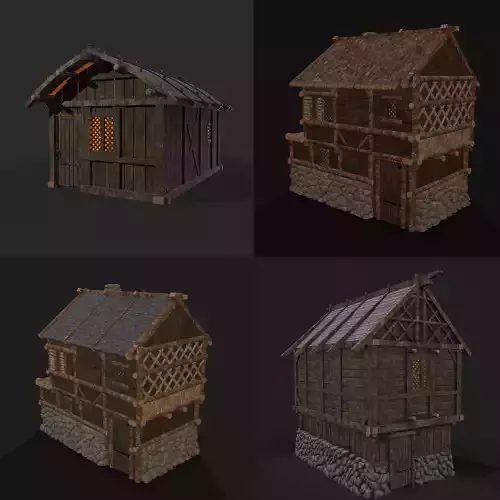 Medieval Cabins Version Two 3D Model Collection