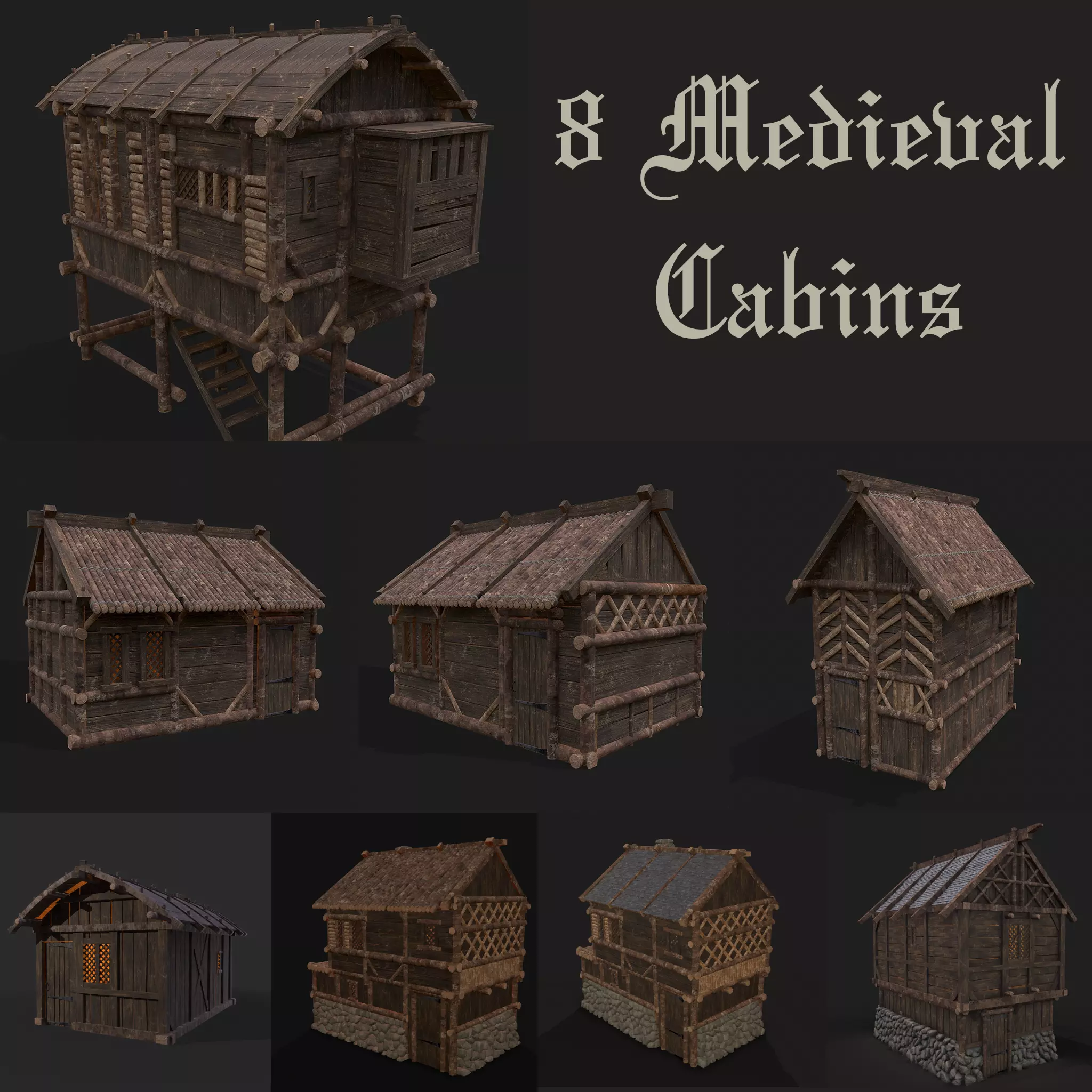 Medieval Wooden Cabins Collection of 8 _0