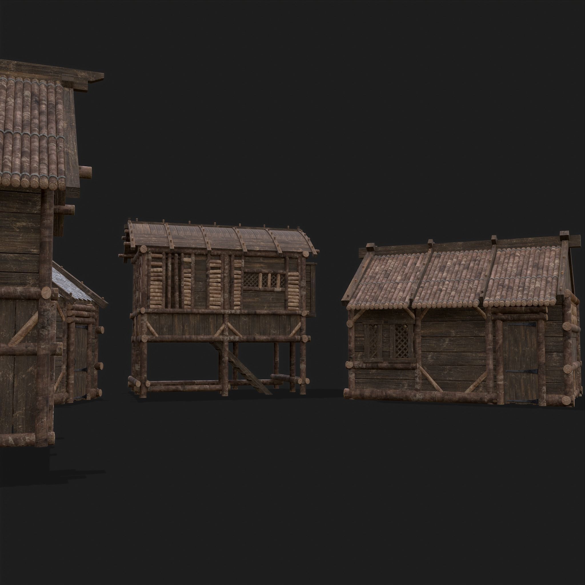 Medieval Wooden Cabins Collection of 8 _48