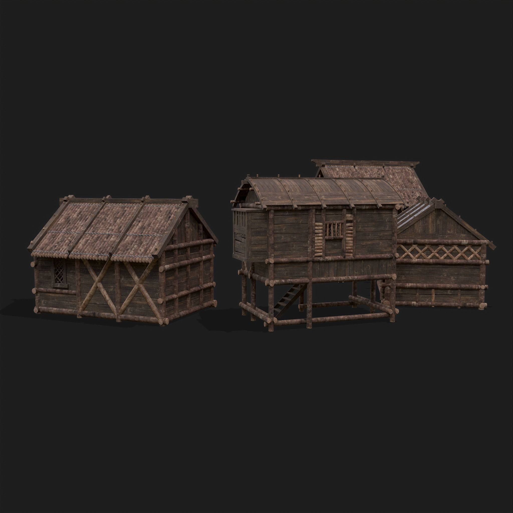 Medieval Wooden Cabins Collection of 8 _46