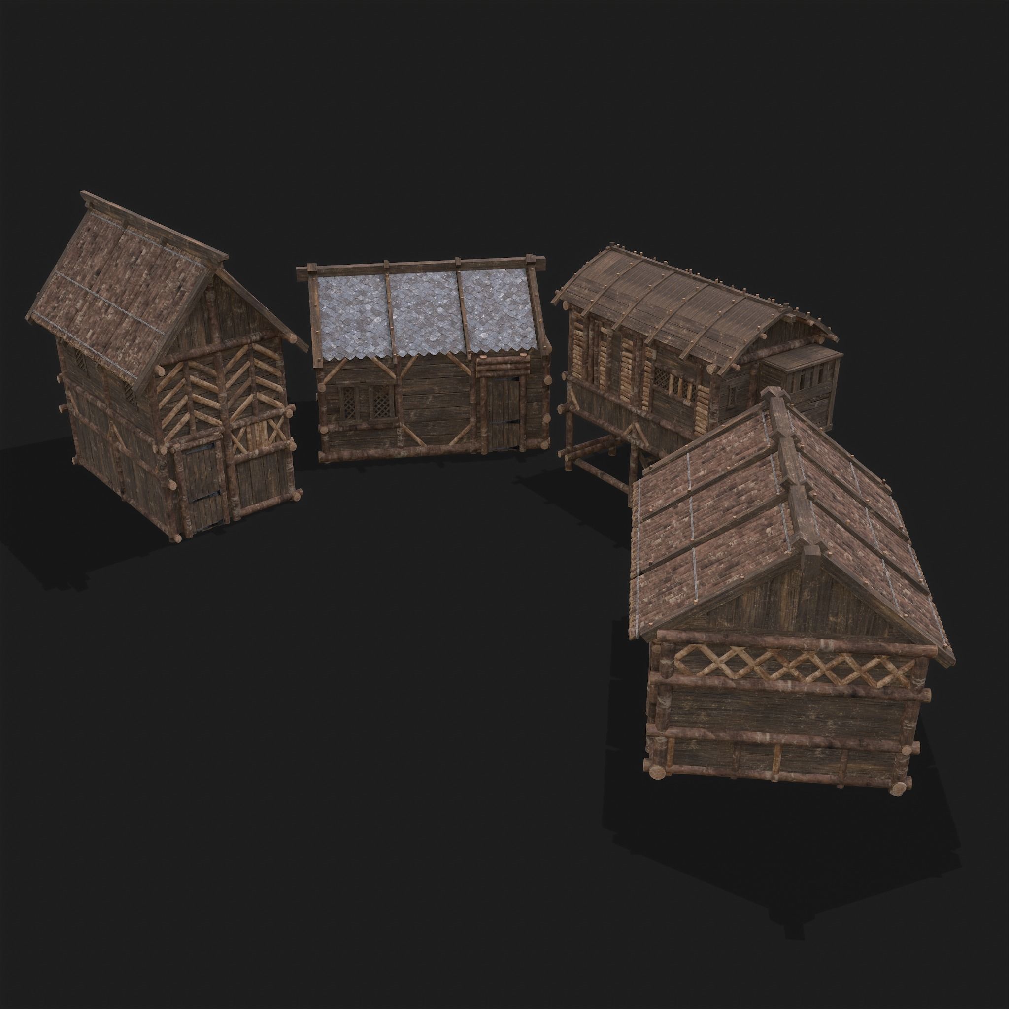 Medieval Wooden Cabins Collection of 8 _45