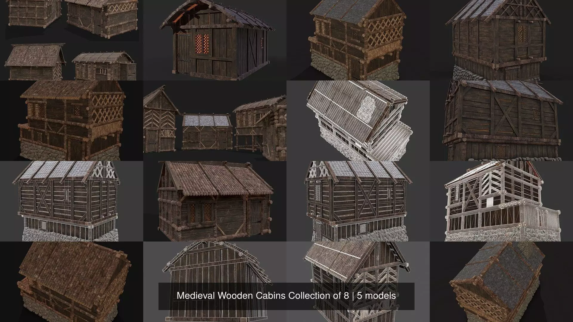 Medieval Wooden Cabins Collection of 8 _6