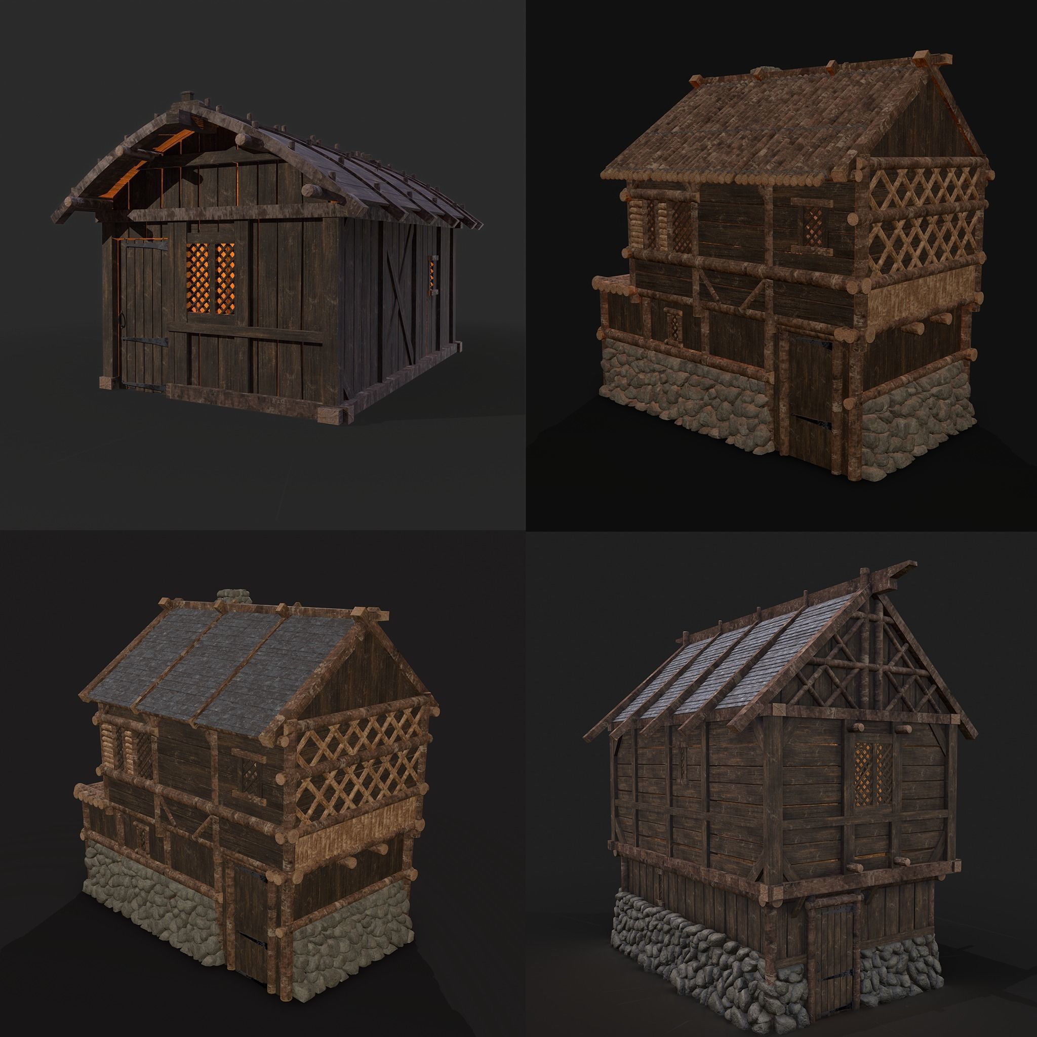 Medieval Wooden Cabins Collection of 8 _43