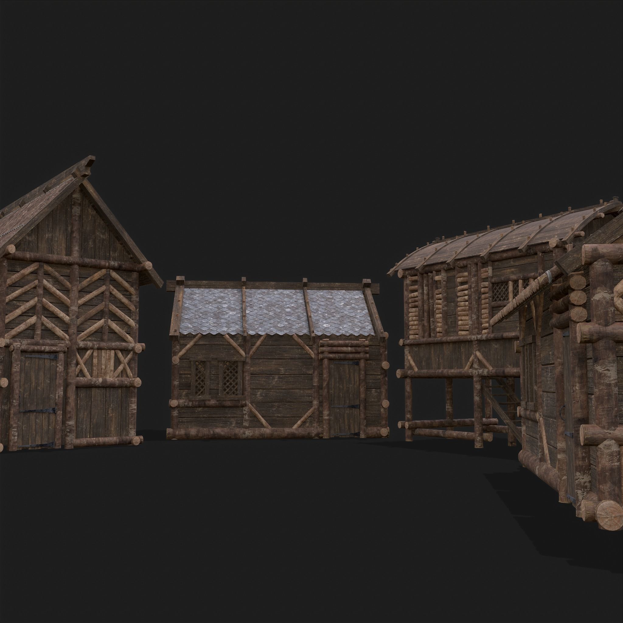 Medieval Wooden Cabins Collection of 8 _53