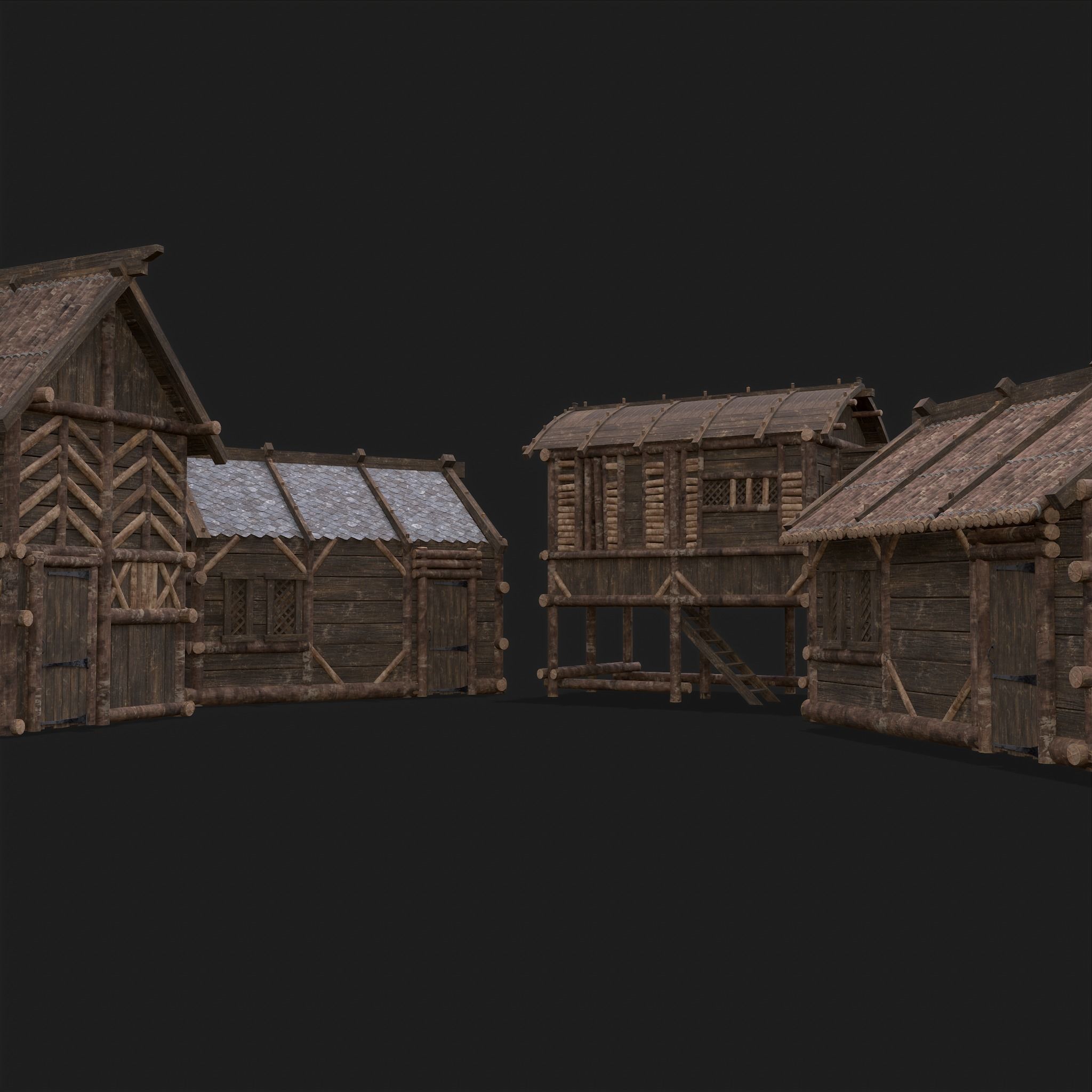 Medieval Wooden Cabins Collection of 8 _49