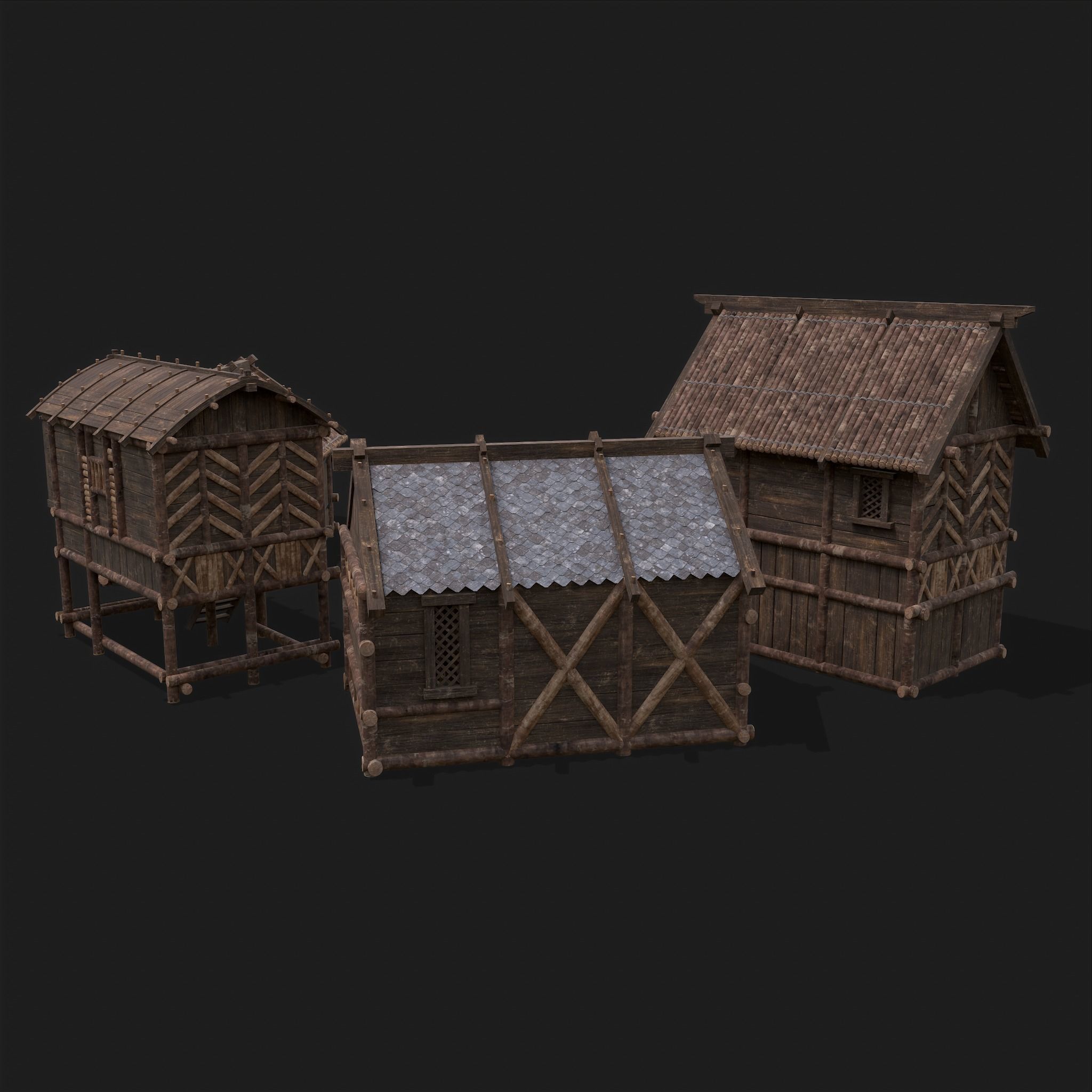 Medieval Wooden Cabins Collection of 8 _50