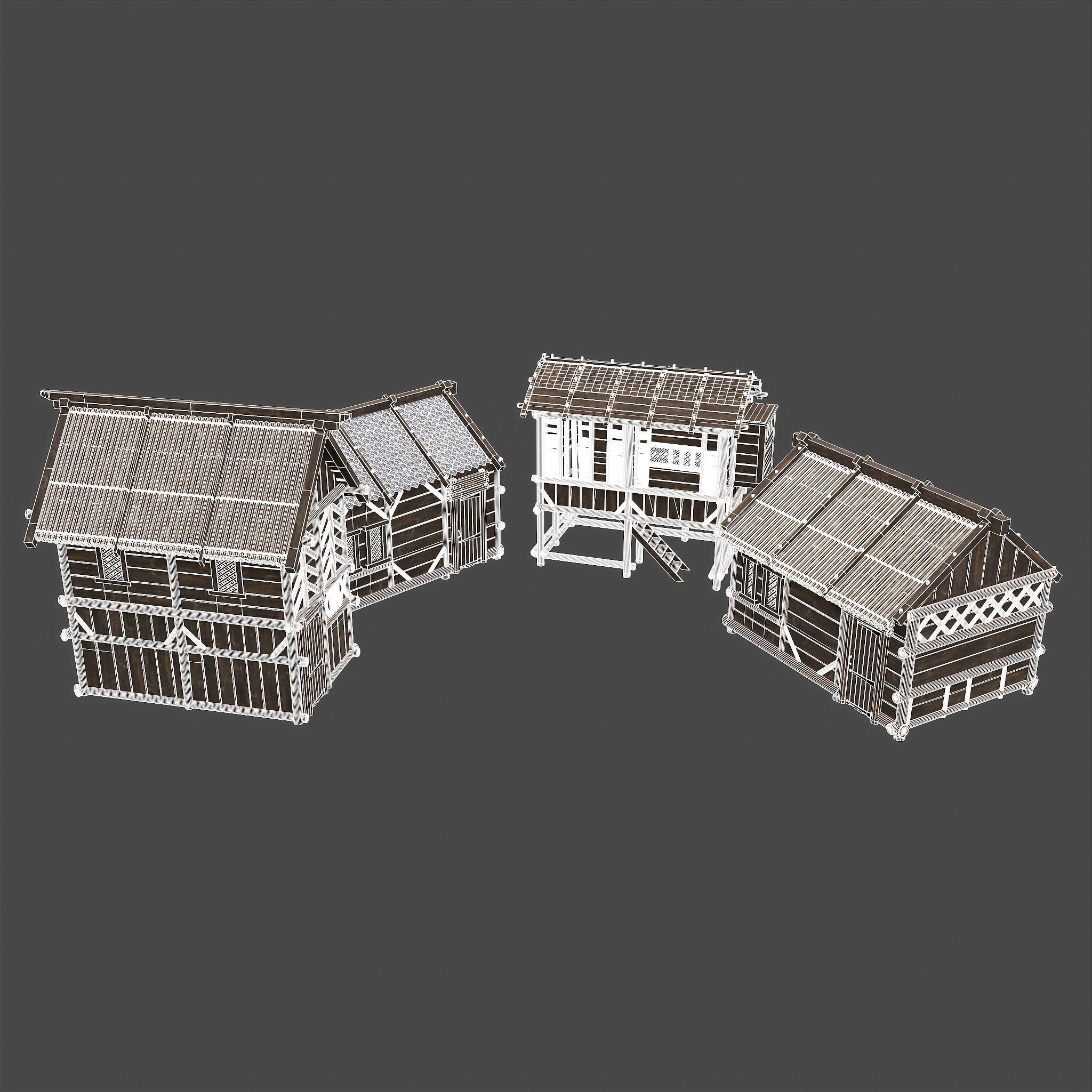 Medieval Wooden Cabins Collection of 8 _56