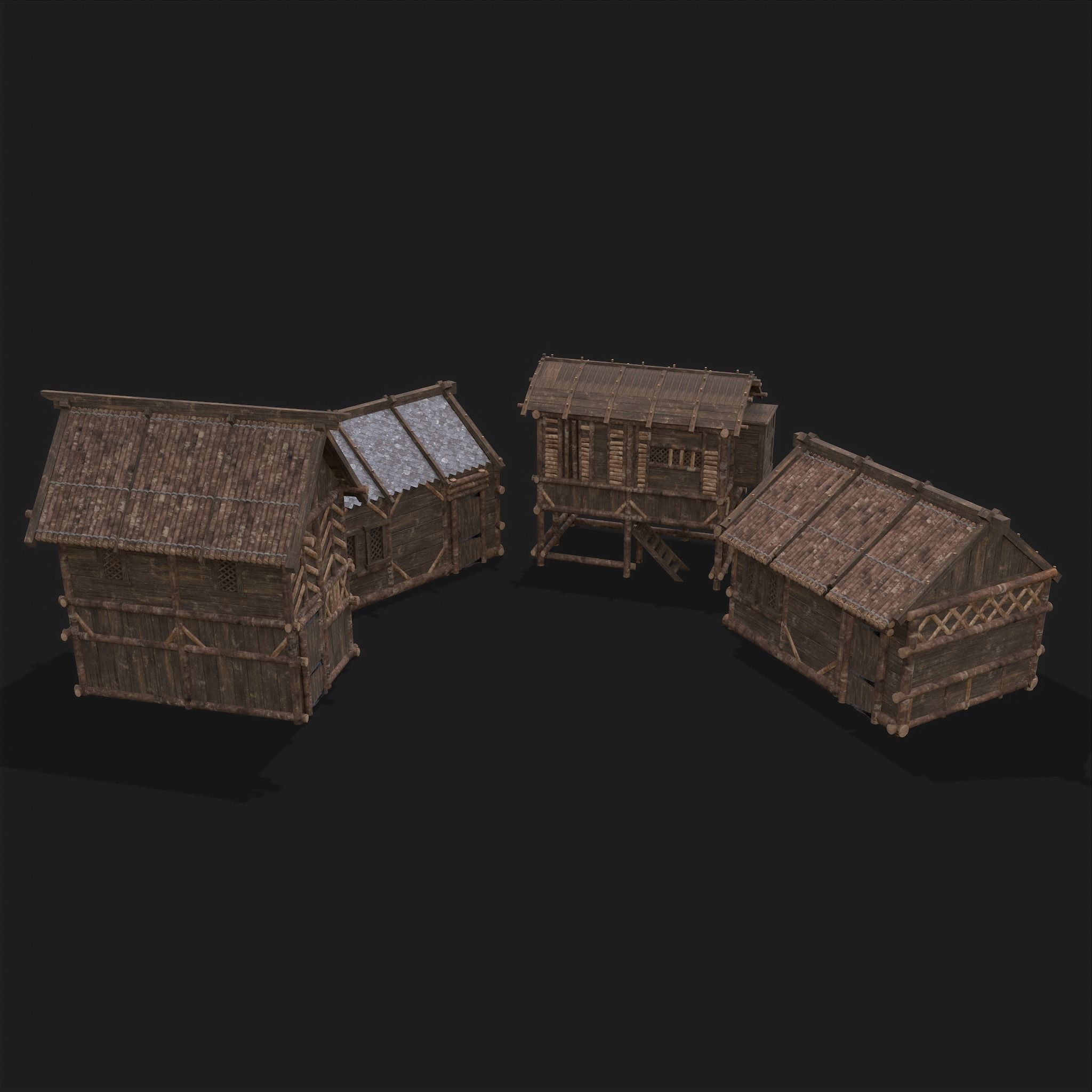 Medieval Wooden Cabins Collection of 8 _55