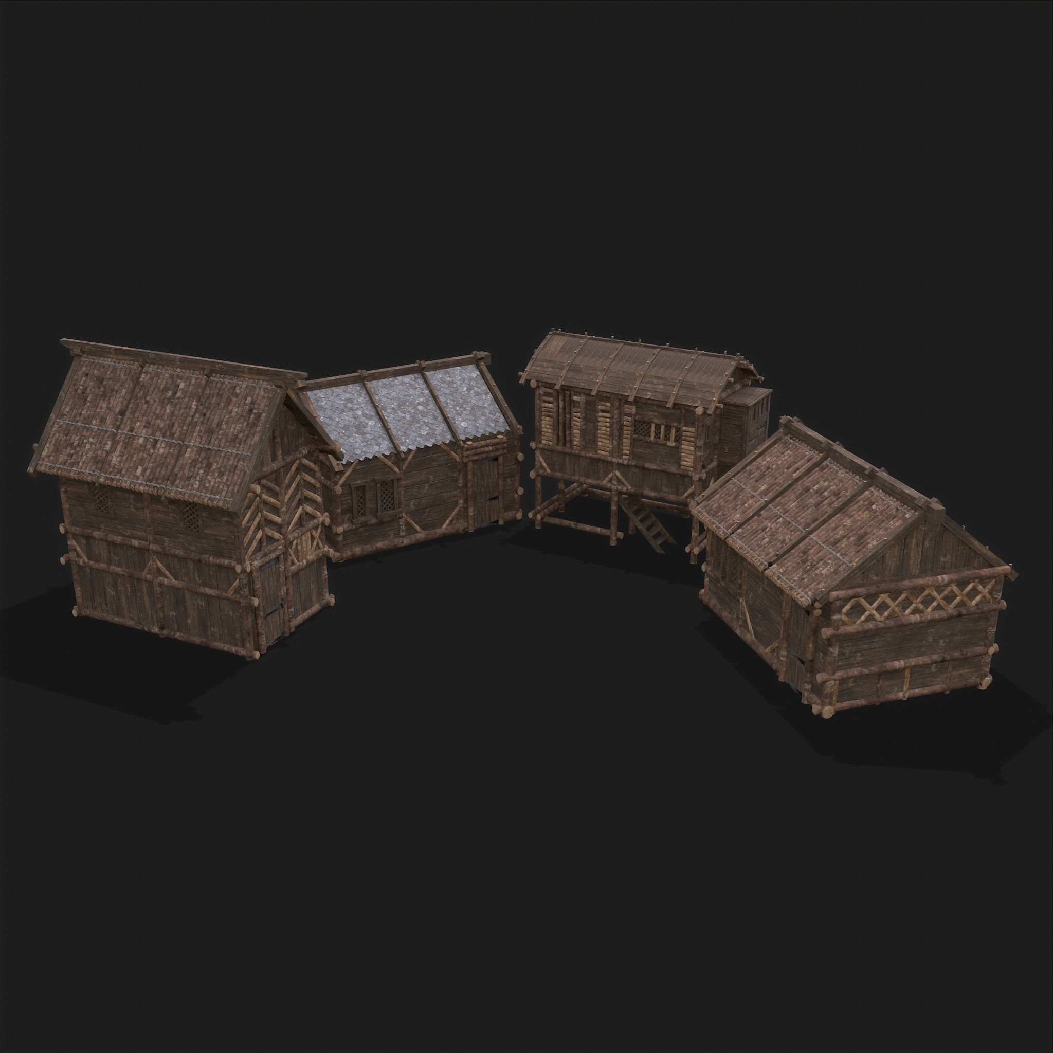 Medieval Wooden Cabins Collection of 8 _44