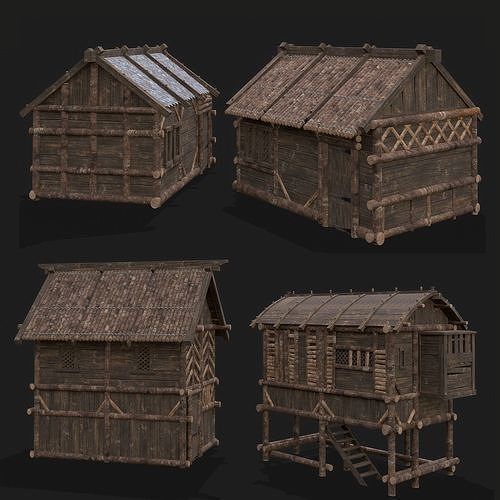 Medieval Wooden Cabins Collection of 8 _70