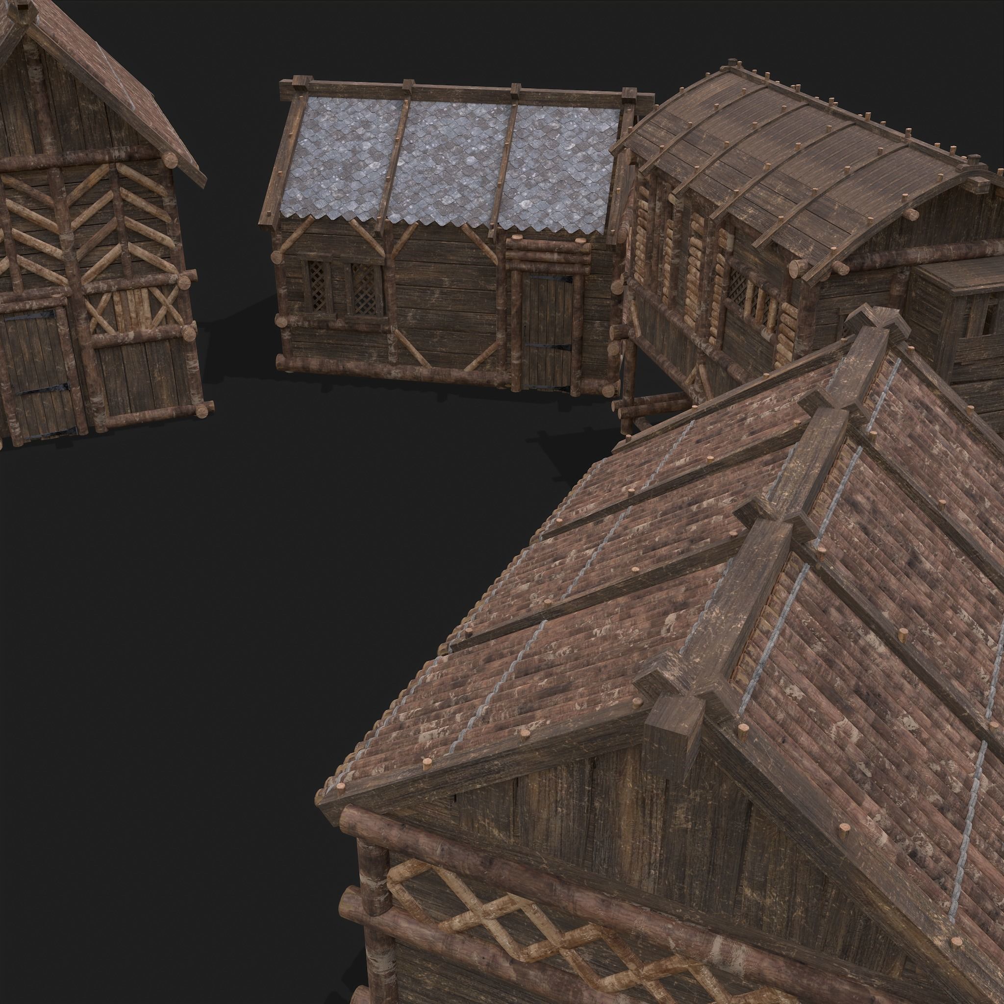 Medieval Wooden Cabins Collection of 8 _51