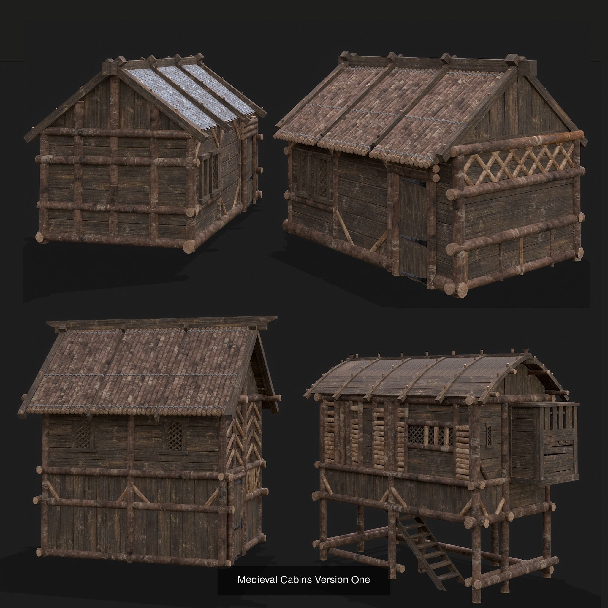 Medieval Wooden Cabins Collection of 8 _8
