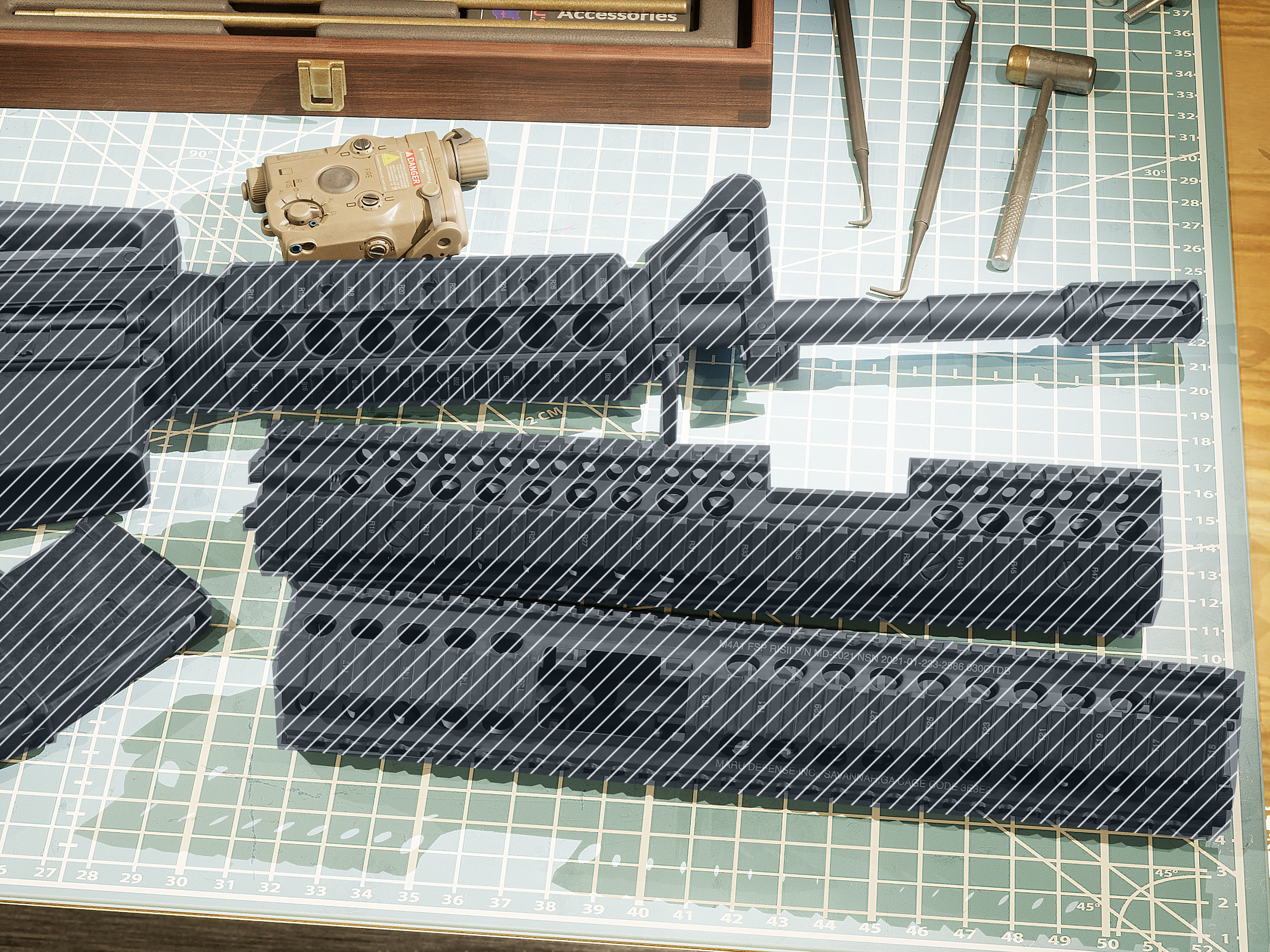 ANPEQ15 three military devices on cutting mat Low-poly 3D model_4