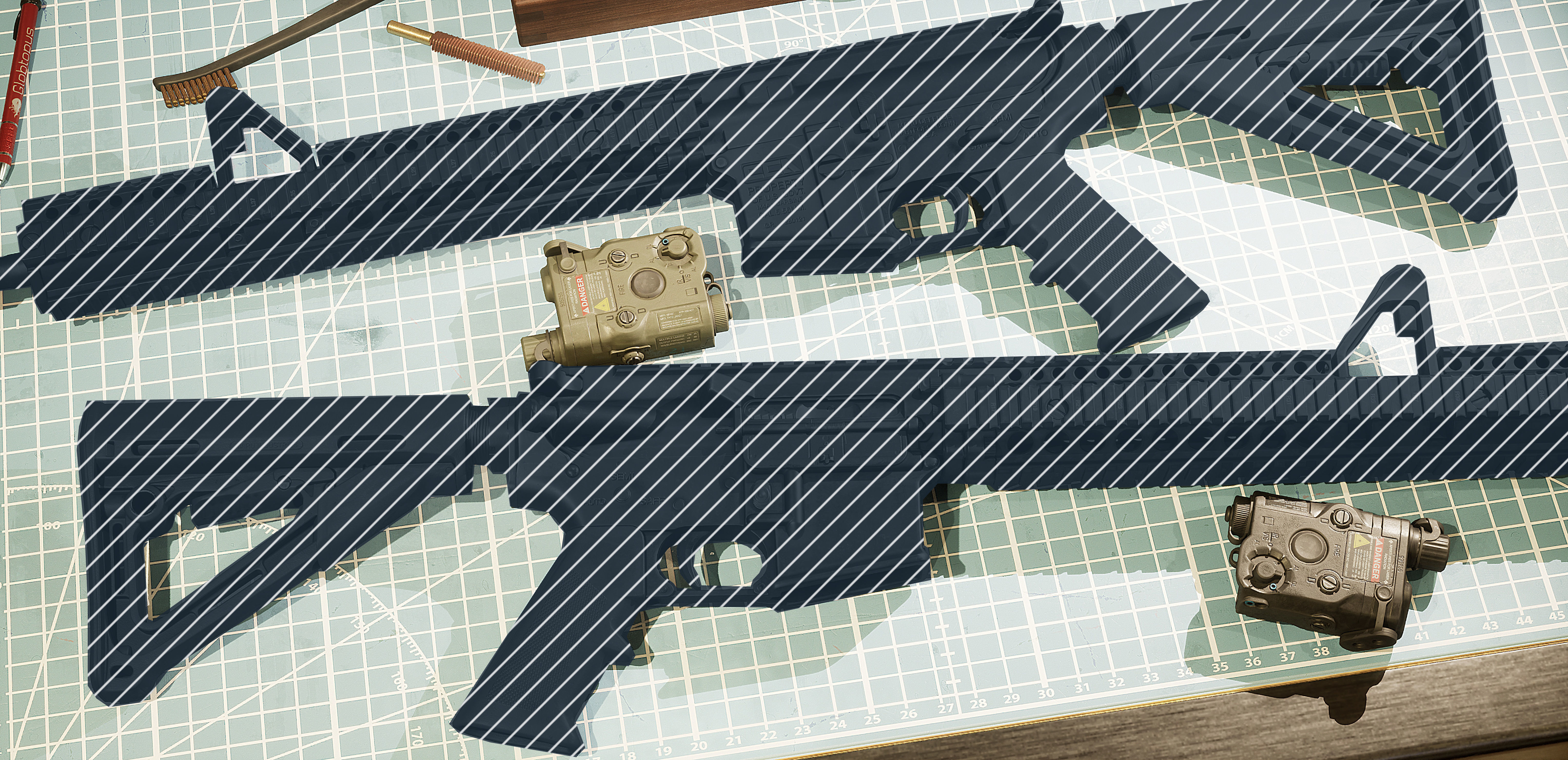 ANPEQ15 three military devices on cutting mat Low-poly 3D model_5